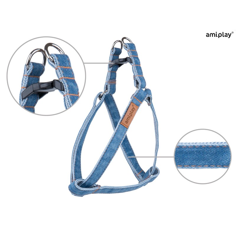 Amiplay Postroj Denim L 40-75x 2cm - modrá