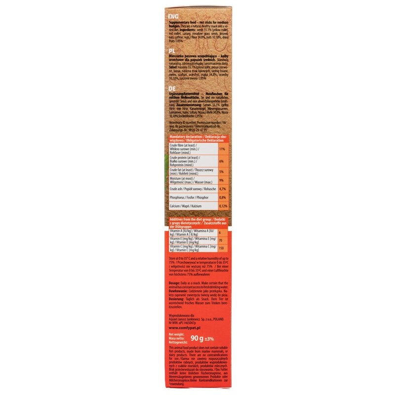 Comfy Menu Ořechové tyčinky pro středně velké papoušky 90 g